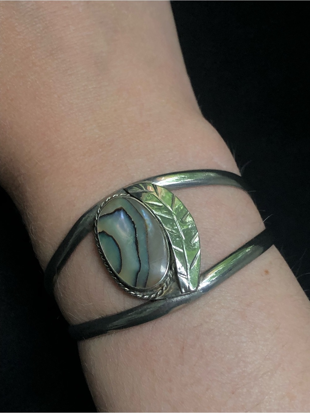 Alpaca Silver Abalone Leaf Cuff Bracelet